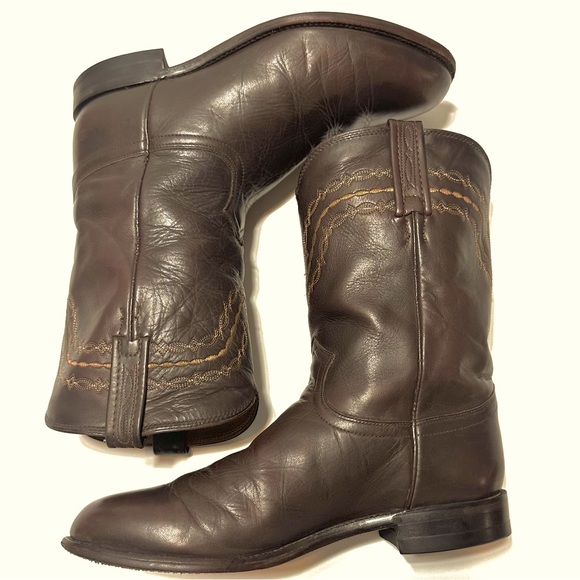 VTG JUSTIN ROPER BROWN CORONA LEATHER ALMOND TOE WESTERN COWBOY BOOTS Sz8.5EE - Picture 4 of 13
